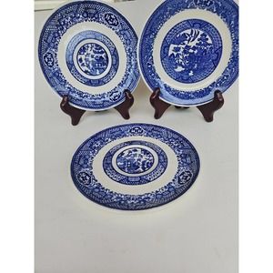 Unmarked/Marked Blue Willow concentric pattern plate 6in across‎ Lot of 6